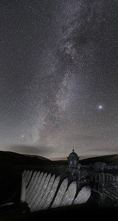 Milky Way and overflowing Craig Goch Dam
