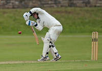 Defence by Macclesfield batsman Alex Griffiths